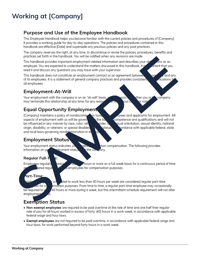 Employee Handbook Fast Pack SAMPLE