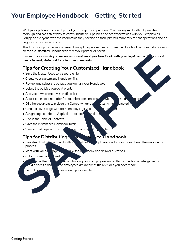 Employee Handbook Fast Pack SAMPLE1